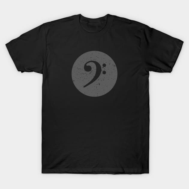 Bass Player Gift - Vintage Style Grey / Gray Bass Clef T-Shirt by Elsie Bee Designs